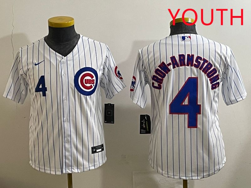 Youth 2025 Chicago Cubs #4 Crow-Armstrong White Stripe Game Nike MLB Jersey style 2->youth mlb jersey->Youth Jersey